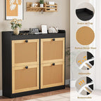 GarveeHome Shoe Cabinet Rattan with 4 Flip Drawers, Wooden Freestanding Shoe Organizer with Adjustable Shelves, Shoe Storage for Entryway, Closet, Hallway