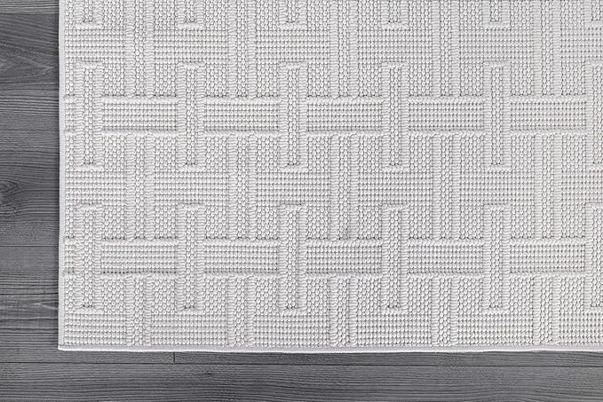 Micro Loop Indoor Rug White 6x9 Boho Geometric Neutral Area Rugs for Living Room Soft Luxury Modern Low and High Pile Durable Stain Resistant Non-Shedding Indoor Area Carpet 6 x 9