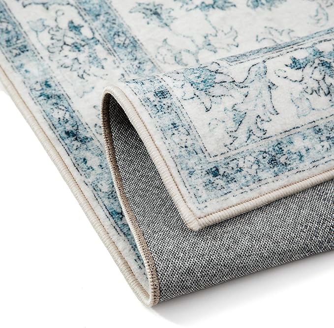 Blue Area Rug 2x3 Washable Vintage Small Carpet for Entryway Kitchen Soft Retro Low Pile Thin Door Mat Non Slip Oriental Medallion Throw Rug for Bathroom Office Bedroom Dining Room
