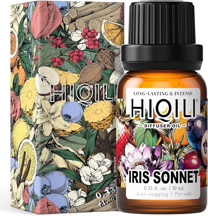 HIQILI Iris Sonnet Diffuser Oil, Elegant Floral Fruity Scent, Water Soluble for Car Air fresheners, Reed Diffuser, Relaxing & Cozy - 0.34 Fl Oz