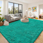OLANLY 9x12 Machine Washable Large Area Rugs for Living Room, Bedroom, Soft Fluffy Shaggy Bedside Rug, Indoor Floor Carpet for Kids Girls and Boys, Dorms, Nursery, Home Decor Aesthetic, Teal Green