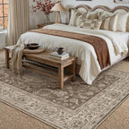 5x7 Area Rug Brown Washable Living Room Vintage Carpet Bedroom Distressed Non Slip Low Pile Thin Dining Room Office Medallion Accent Throw Rug