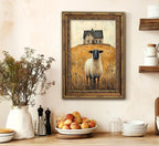 Vintage Gold Framed Wall Art Retro Country Sheep Oil Painting Canvas Prints Farmhouse Landscape Picture Wall Decor Rustic Farmhouse Animal Poster Artwork for Living Room Bedroom Bathroom, 12x16in