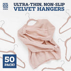 ZOBER Blush Velvet Hangers 50 Pack - Clothes Hangers, Coat Hanger for Pants & Dress Clothes - Non Slip w/ 360 Degree Swivel, Holds up to 10 lbs - Strong Felt Hanger for Clothing