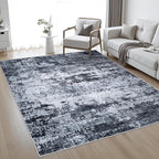10x12 Area Rug Living Room Rug: Washable Modern Abstract Soft Thin Rug Indoor Floor No Slip Stain Resistant Carpet for Bedroom Dining Room Farmhouse Nursery Home Office - Black