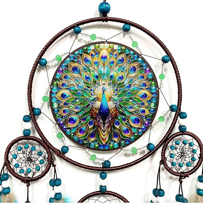 Large Dream Catchers,Dream Catchers for Adults,Dream Catcher Wall Hangings,Peacock Suncatcher,Stained Ornament,Gifts for Women,Lovers,Couple,Friend,Bestie