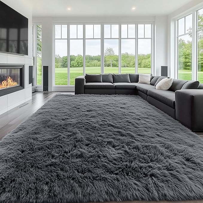 OLANLY 9x10 Machine Washable Large Area Rugs for Living Room, Bedroom, Soft Fluffy Shaggy Bedside Rug, Indoor Floor Carpet for Kids Girls and Boys, Dorms, Nursery, Home Decor Aesthetic, Grey