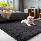 OLANLY 4x9 Area Rugs for Living Room Bedroom, Machine Washable Soft Fluffy Shaggy Bedside Rug, Indoor Floor Carpet for Kids Girls and Boys, Dorms, Nursery Rooms, Home Decor Aesthetic, Black
