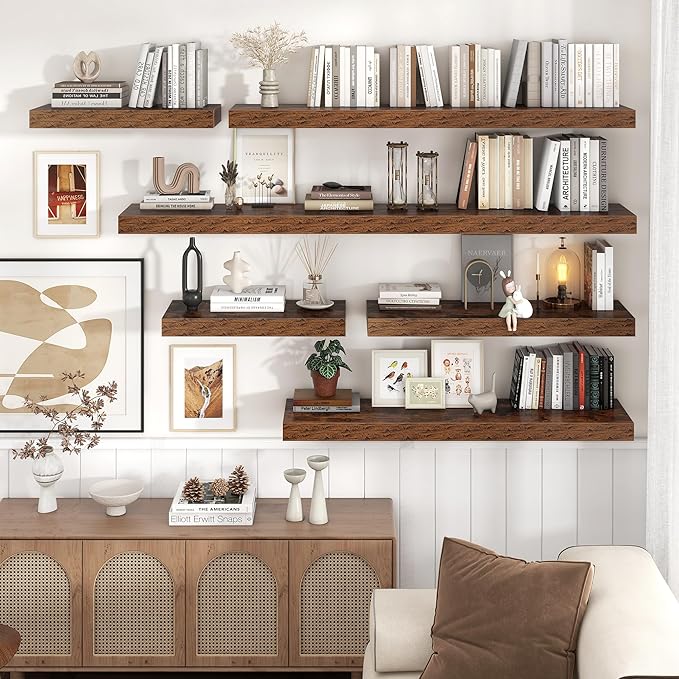 Venusmiles Floating Shelves for Wall, 48 Inch Wide x 12 Inch Deep Floating Shelves, Long Wood Floating Wall Shelf Shelves for Living Room Bathroom Bedroom Kitchen Home - (Brown, 48" W x 12" D x 2" H)