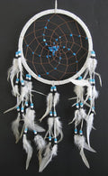 Dream Catcher Dreamcatcher - White Suede with Turquoise Stone - Hand Crafted, Large Size - 28" Long x 9" Diameter - OMA Brand (White)