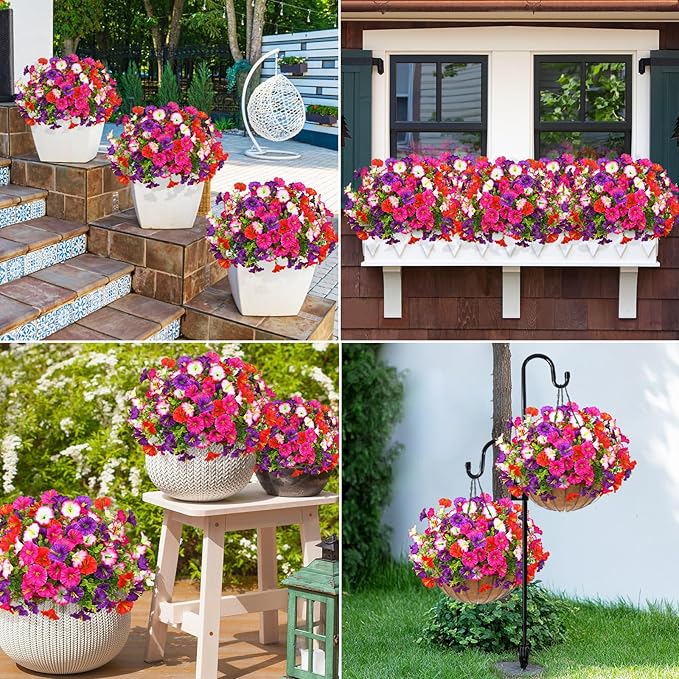 MARTINE MALL 12 Bundles Look Real Artificial Flowers for Outdoors, Realistic Fake Outdoor Flowers, UV Resistant Silk Petunia Flowers for Outside Faux Flowers Plants for Outdoor Porch, Mix Colors