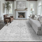 Gray Area Rug 6x9 for Living Room Washable Vintage Carpet Low Pile Non Slip Distressed Soft Traditional Retro Oriental Large Grey Accent Throw Rug Office Bedroom Dining Room Playroom