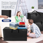 SWEET DOLPHIN 6 Pack Extra Large Moving Bags with Strong Zippers & Carrying Handles, Heavy Duty Storage Tote for Space Saving Moving Storage, Fold Flat, Alternative to Moving Box, Black
