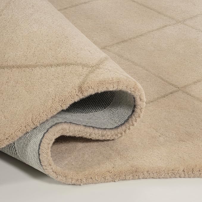 JONATHAN Y Bean Grid Handwoven Wool Beige/Light Brown Shaped Indoor Area Rug, 6x9, Modern, Plaid, Easy-Cleaning for Living Room, Bedroom, Kitchen, Pet Friendly, Non-Shedding (GST104A-6)