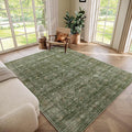 Washable 6x9 Area Rugs for Living Room, Boho Non-Slip Vintage Distress Large Rugs for Bedroom Dining Room Nursery Office, 0.3" Neutral Oriental Throw Thin Carpet, Grass Green/Multi