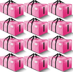 12 Pack Large Strong Moving Bags with Zippers & Carrying Handles - Water-Resistant - Heavy Duty Storage Tote for Space Saving, Fold Flat, Alternative to Moving Box (Pink)