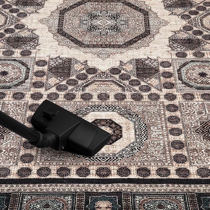 Keen Home Design 8x10 Rug - Machine Washable Area Rug with Non-Slip Backing, Ideal for Living Room, Dining Room, Bedroom - Vintage, Easy Clean, Durable, Low Pile Rug - (8' x 10')