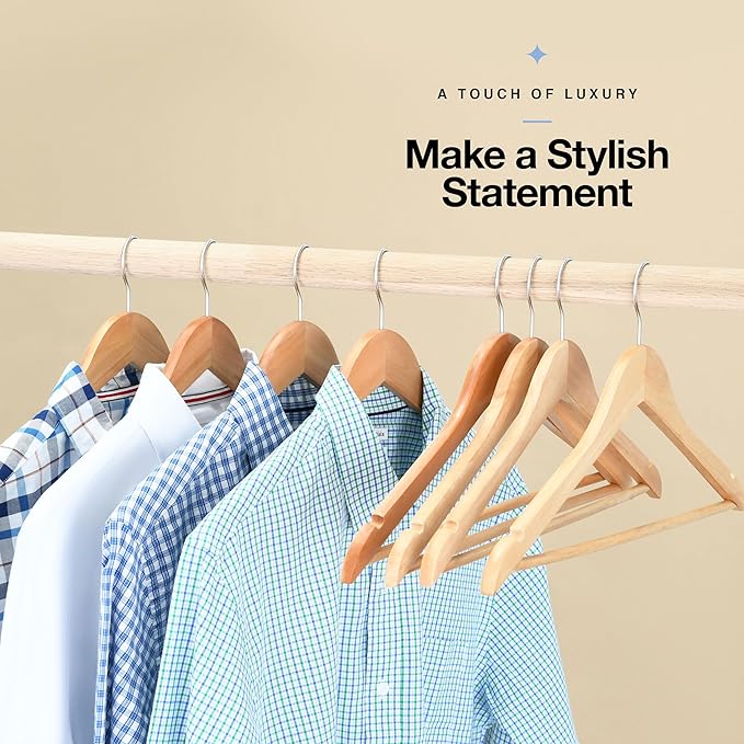 Premium Wooden Hangers 20 Pack - Durable Non Slip Coat Hangers Heavy Duty- Natural Solid Wood Hangers - Clothes Hangers with Chrome Swivel Hooks - Great for Jacket, Dress, Suit Hangers, Home-It