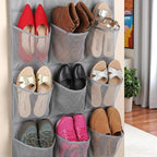 Hanging Shoe Organizer For Closet Rod with 30 Large Pockets Dual Sided 360 Rotating Hanger Space Saving Storage Bag Rack Shelves for Bedroom Laundry Room, Grey