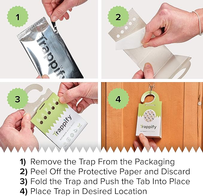 Trappify Ultimate Adhesive Moth Traps for Clothes - Monitoring Pantry Moth Traps for Home, Kitchen, Closet, Cabinet, Storage Rooms, Cupboard |Easy Setup (8 Pack)