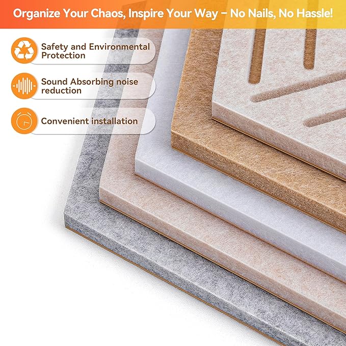 15'' Hexagon Cork Board Tiles Alternative 10 Pack, Adhesive Large Corkboard for Office Decorative, Hexagonal Felt Bulletin Board Tiles for Wall Vision Board, Sound Absorption Pin Board