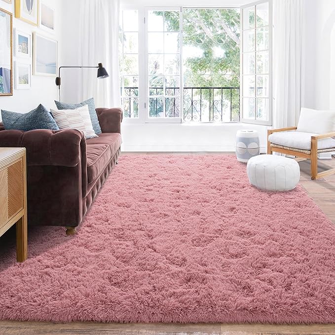 Rugs for Bedroom 4x6, Soft Shaggy Modern Shag Area Rug for Living Room, Upgrade Non-Slip Plush Fluffy Carpet for Kids Boys Girls Room Home Decor Aesthetic, Blush