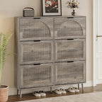 Shoe Cabinet for Entryway with 6 Flip Drawers, Slim Wooden Shoe Storage Organizer with Modern Fluted Pannel，Freestanding Narrow Hidden Shoe Rack for Hallway, Foyer, Living Room