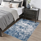 Washable Area Rug 3x5 Entryway Rug: Washable Modern Abstract Soft Thin Rug Indoor Floor No Slip Stain Resistant Carpet for Bedroom Dining Room Farmhouse Nursery Home Office - Blue