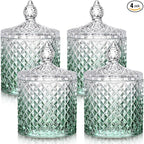 Aoriher 4 Pcs Crystal Glass Candy Jar Set with Lids Home Decorative Storage Jars for Apothecary, Bathroom, Kitchen, and Pantry, Ideal for Cotton Swabs and Jewelry (Medium,Gradient Green)