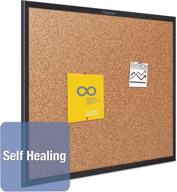 Quartet Cork Bulletin Board 60"W x 36"H Pin Board, Black Aluminum Frame (2305B)