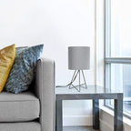 Simple Designs LT2066-GOG-LB 14" Down to The Wire Table Lamp for Bedroom, Living Room, Entryway, Office, Gray with Gray Shade, with Feit LED Bulb Included