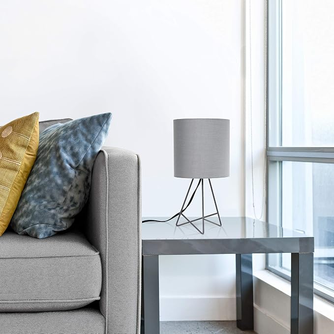 Simple Designs LT2066-GOG-LB 14" Down to The Wire Table Lamp for Bedroom, Living Room, Entryway, Office, Gray with Gray Shade, with Feit LED Bulb Included