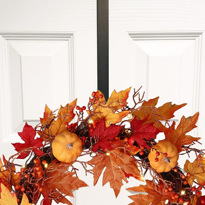 Haute Decor Dual-Sided Wreath Hanger (Matte Black) - Hang Decorations on Front and Back of Your Door - Strong Hooks Hold up to 20 pounds on Each Side