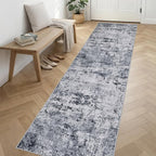 2.6'x14' Runner Rug Washable Rug: Modern Abstract Soft Thin Runner Rug Grey