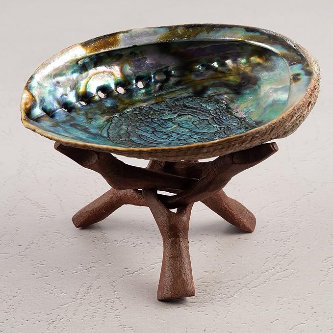 Wish Well 2 Piece Wooden Tripod Stand - 4" & 6" Hand-Carved Room Decor Holder ~ Ideal for Abalone Shell, Decorative Bowl, Crystal Ball, Sphere, Geode ~ Wood Display Stand & Perfect Crystal Holder