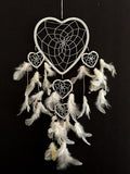 OMA Dream Catcher - Hand Made White Feather Dream Catcher Heart Shaped with Crystal Beads - 7" Diameter & 24" Long - OMA Federal (TM) Brand