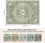 8×10 Machine Washable Rug for Living Room, Boho Vintage 8×10 Area Rug，Distressed Accent Low Pile Ultra Soft Large Carpet for Bedroom Bathroom Dining Room, Floral/Green
