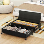 2 Pack Under the Bed Storage Containers,36 inch Long Underbed Storage with Wheels,7.3 inch Height Under Bed Shoe Storage,Large Rolling under bed Clothes Storage Drawers with Lid for Dorm,Black