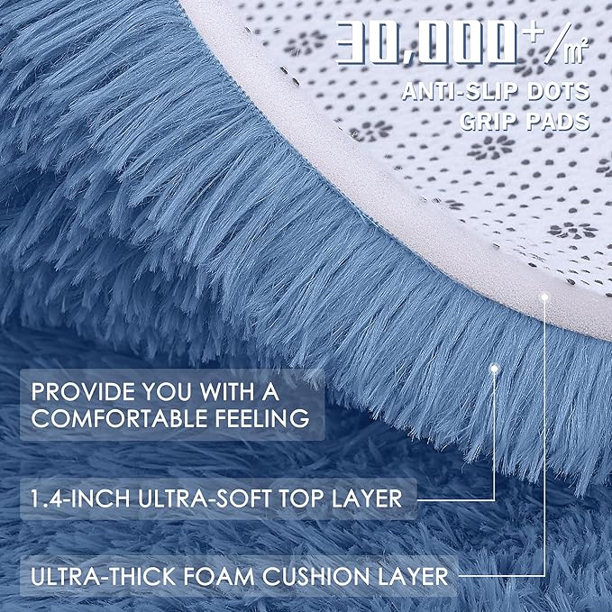OLANLY 2x3 Machine Washable Small Bedside Rug, Soft Fluffy Shaggy Entryway Throw Rugs for Bedroom, Living Room, Indoor Floor Carpet for Kids Girls and Boys, Home Decor Aesthetic, Blue