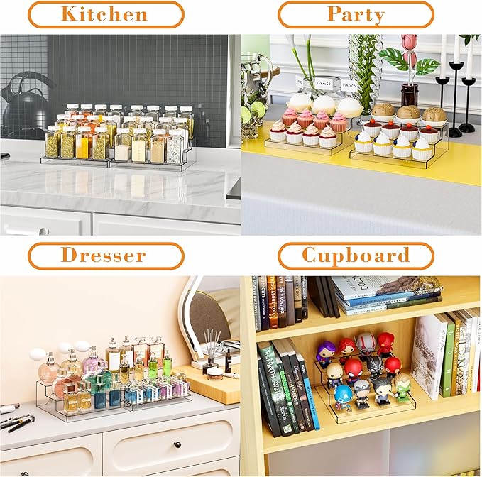 Yieach 3 Tiered Acrylic Display Stands for Cupcake Stand,Perfume Shelf Organizer,Figure and Funko Pop Display,No Installation,Clear Table Risers Display Stands for Collectibles,Makeup and Dessert,1PCS