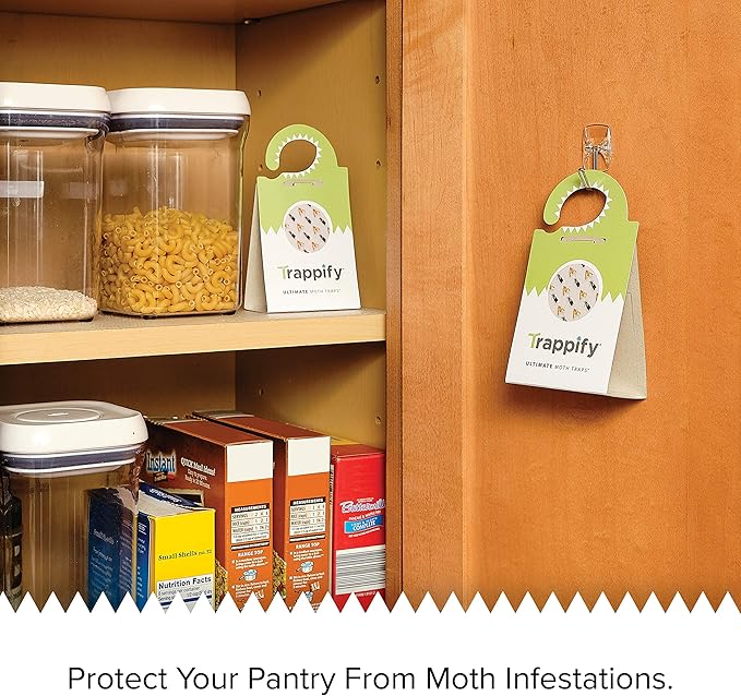 Trappify Ultimate Adhesive Moth Traps for Clothes - Monitoring Pantry Moth Traps for Home, Kitchen, Closet, Cabinet, Storage Rooms, Cupboard |Easy Setup (8 Pack)