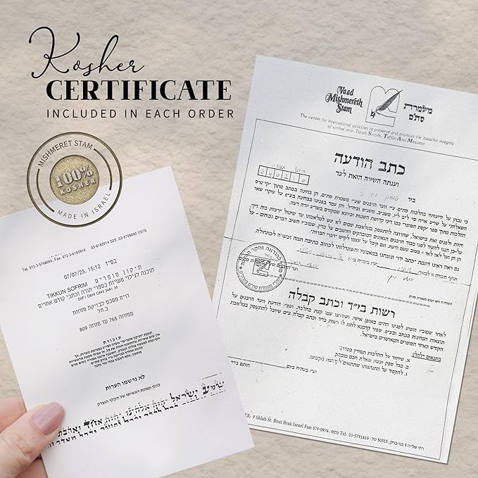 SURI Mezuzah with Kosher Scroll for Door | Certified 4-Inch Hand-Written Kosher Scroll by a Certified Jewish Rabbi (Sofer Stam) and Elegant Transparent 5-Inch Mezuzah Case | Made in Israel
