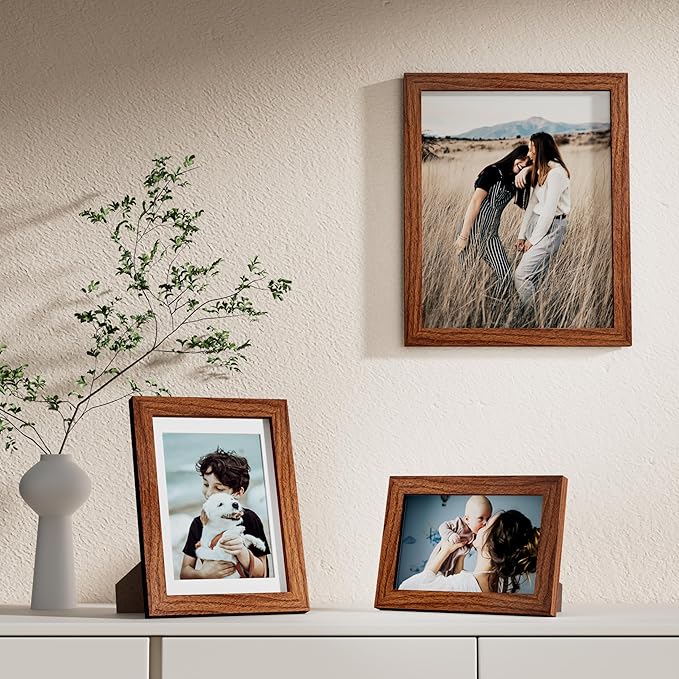 Vittanly Picture Frames Set of 10, Picture Frames Collage Wall Decor with Two 8x10, Four 5x7, and Four 4x6 Photo Frames, Gallery Wall Frame Set for Wall or Tabletop Display, Walnut Brown