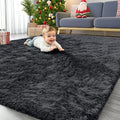 OLANLY 7x8 Machine Washable Large Area Rugs for Living Room, Bedroom, Soft Fluffy Shaggy Bedside Rug, Indoor Floor Carpet for Kids Girls and Boys, Dorms, Nursery, Home Decor Aesthetic, Black