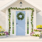 AMF0RESJ 20 inches Artificial Green Olive Wreath Greenery Wreath with Olive Leaves, Bean for Front Door Indoor Outdoor Farmhouse Home Wall Window Festival Wedding Decor, White Gift Box Included