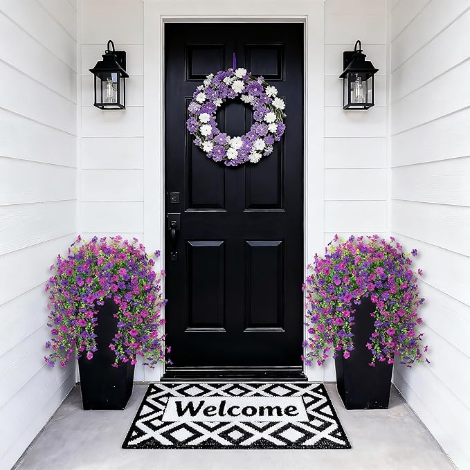 2Pcs Fake Hanging Flowers for Outdoor Decoration Artificial Hanging Flowers Realistic Daisy Plants UV Resistant, Faux Silk Flower for Porch Patio Window Sill Outside Decor(Purple Deep Purple)