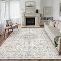 9x12 Area Rug Gray Washable Living Room Vintage Carpet Bedroom Large Non Slip Soft Low Pile Soft Thin Dining Room Office Accent Throw Rug