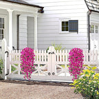 Artificial Hanging Flowers for Outdoor, 2pcs Fake Plants Long Vine Morning Glory Eucalyptus, UV Resistant Realistic Faux Greenery Indoor Outside Patio Porch Garden Spring Summer Decor, Light Purple