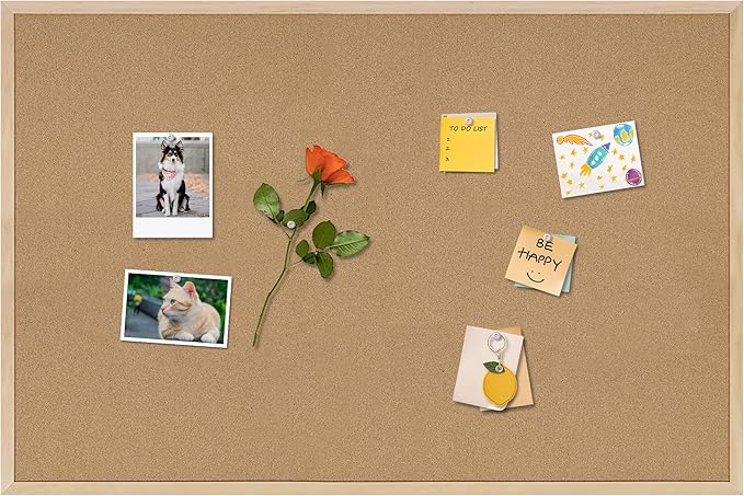 DAHAPYBOO Cork Board Bulletin Board,36x24 Cork Board for Office with Pin Oak Wood Boards,Message Board or Vision Board Decoration.
