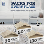 Zober Velvet Hangers 50 Pack - Ivory for Coats, Pants & Dress Clothes - Non Slip w/ 360 Degree Swivel, Holds up to 10 lbs - Strong Felt Hangers for Clothing